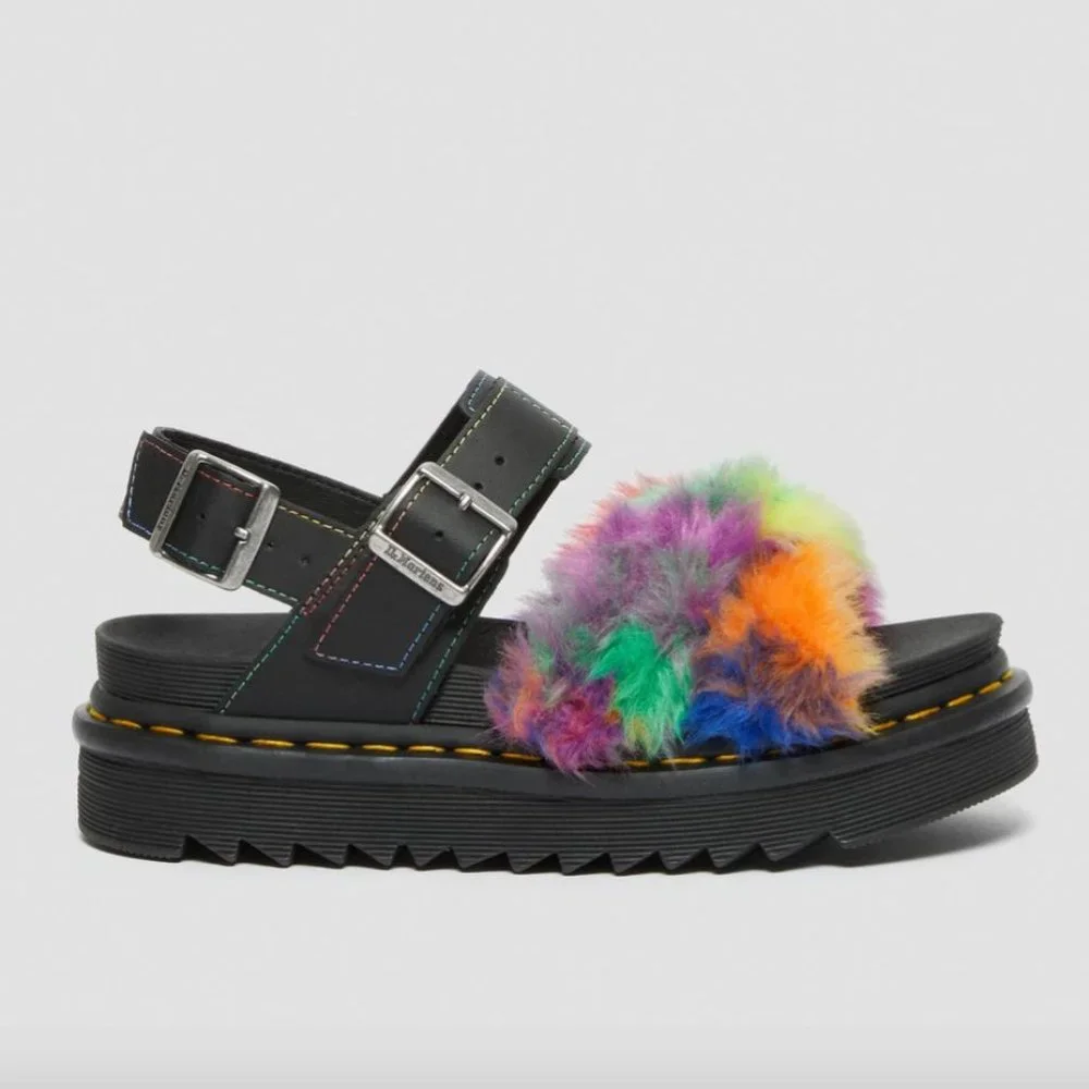 RARE Dr. Martens VOSS II FLUFFY FAUX FUR STRAP SANDALS, UK4/US 6, NIB - Picture 2 of 11